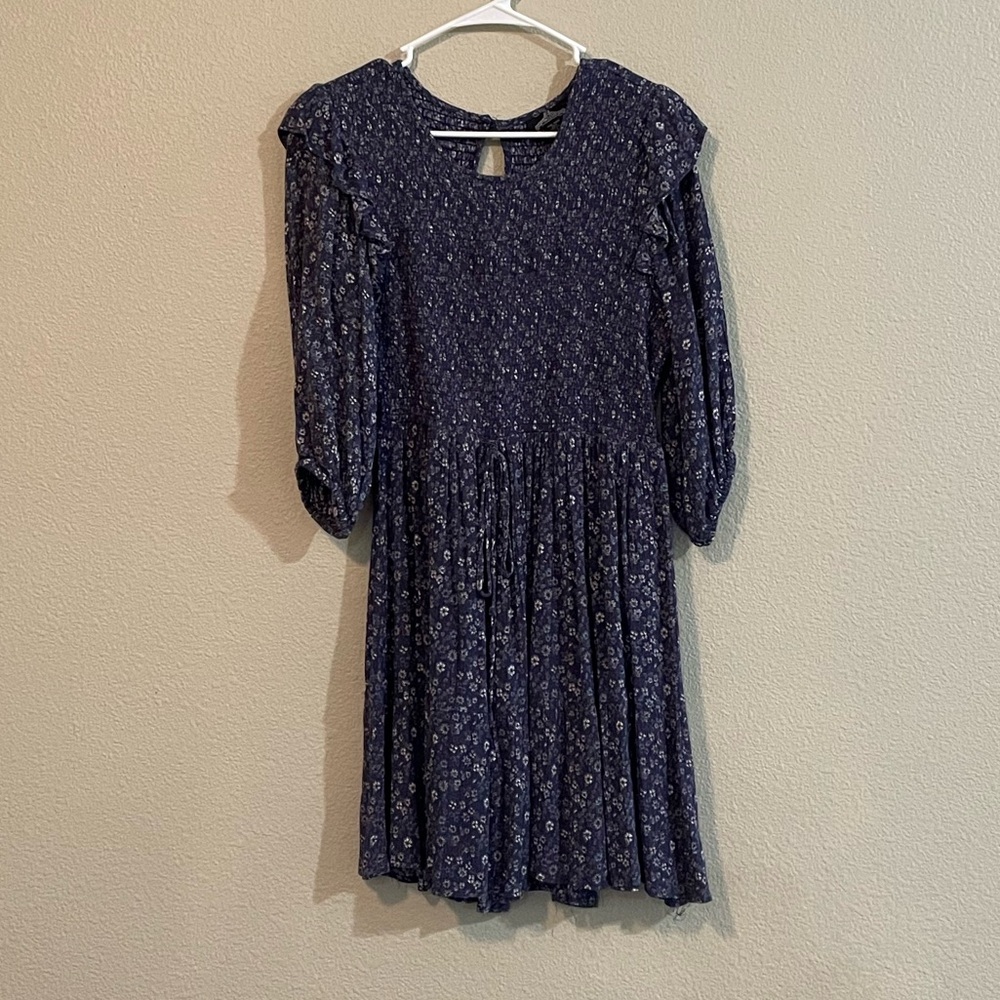 Angie Navy Puff Sleeve Smocked Floral Dress